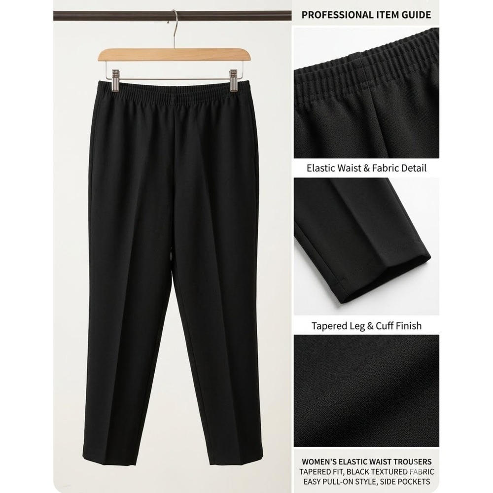 Bend Over Vintage Black Elastic Waist Trousers Tapered Pull On Pants Sz 12 AVG